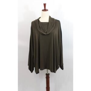 PLANET Lauren Grossman Sz 1 Brown Black Stripe Oversize Microfiber Cowl Neck Top